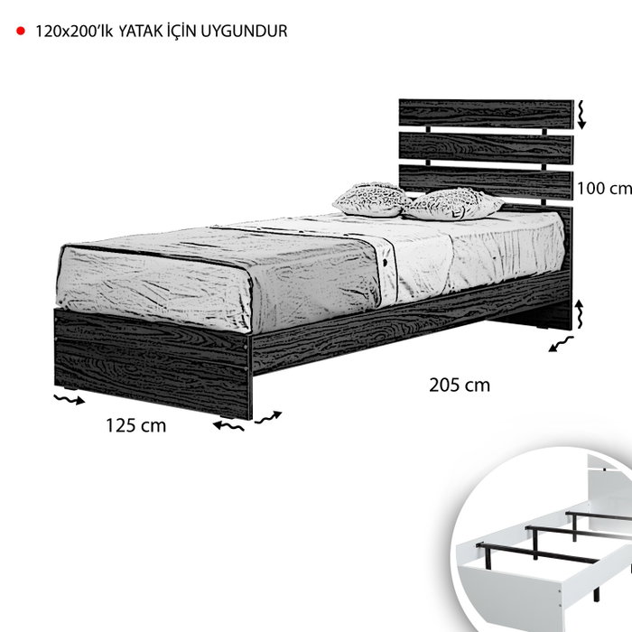 Hanah Home Fuga 120 Somier Individual Nogal para Colchón 120x200 cm Tablero Partículas Melaminado Estructura Metálica